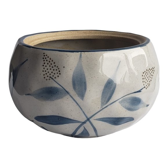 Round Grey & Blue Japanese Style Glazed Ceramic Planters ~ For Bonsai Succulents - Picture 5 of 9